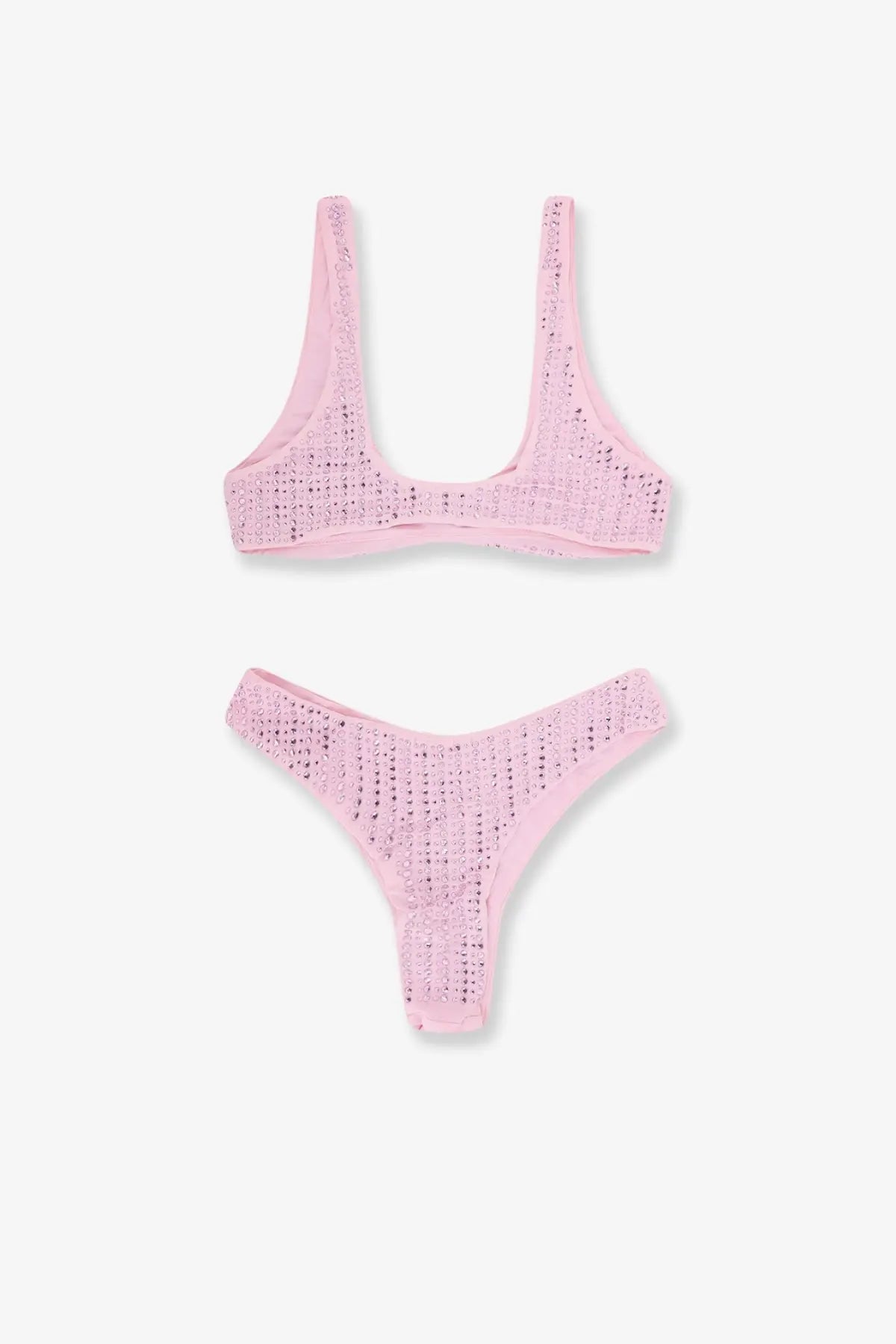 Pink crochet bikini set with delicate openwork pattern nylon con strass all over red by venuja women