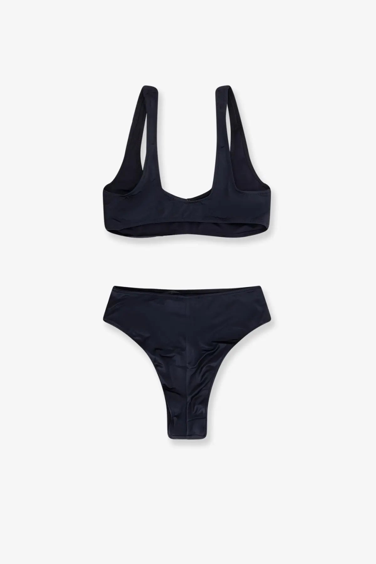 Venuja women’s black high-waisted bikini set with sleek minimalist design made from smooth nylon fabric