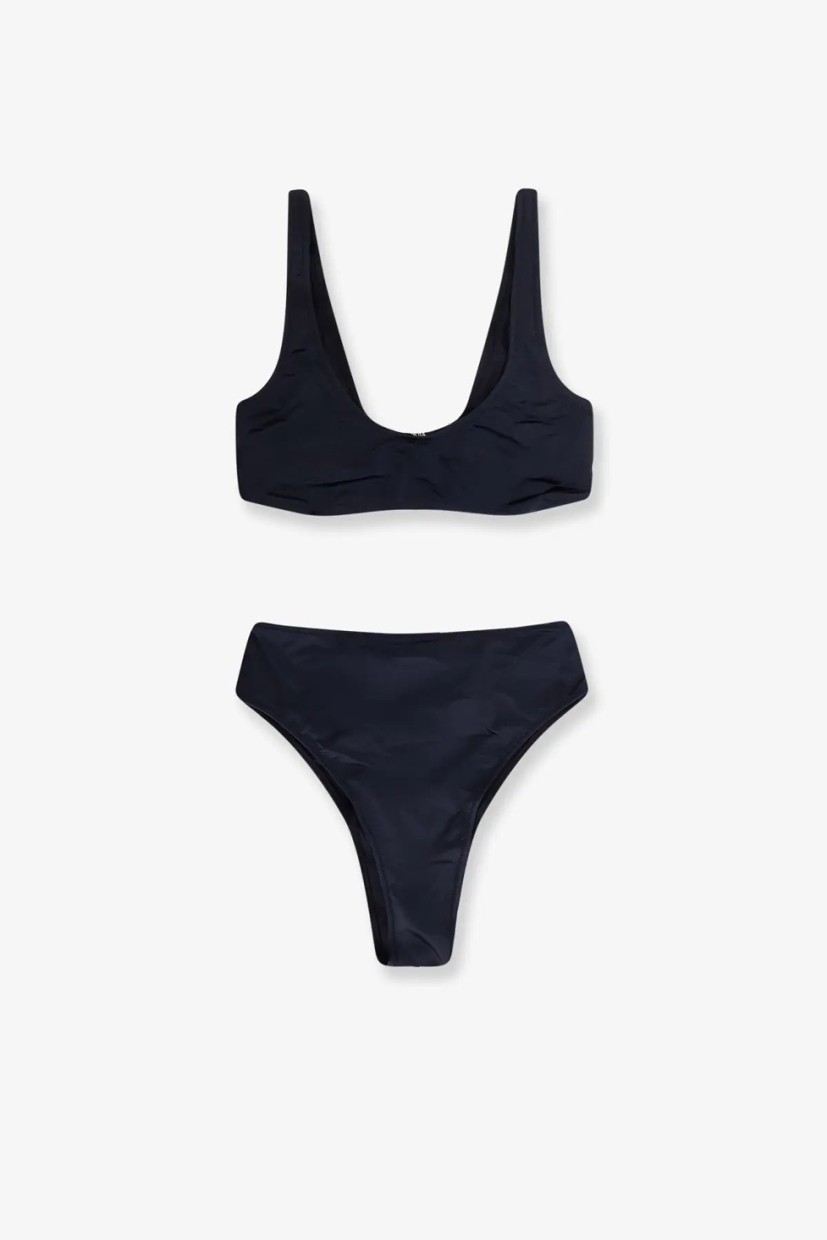 Venuja women’s black high-waisted nylon bikini set with sleek minimalist design for stylish swimwear