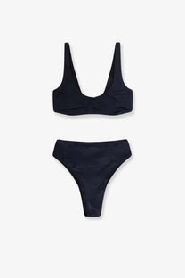 Black high-waisted bikini set in nylon with sleek minimalist design from Venuja women’s swimwear collection