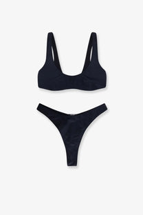 Venuja women’s nylon bikini black minimalist set with sleek form-fitting design and thin straps for swimwear use