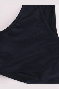 Venuja women’s nylon bikini black featuring a black ribbed fabric bra top with neat edge stitching