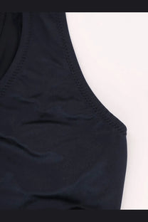 Venuja women’s black nylon bikini tank top with ribbed texture smooth stretchy fabric and stitched neckline