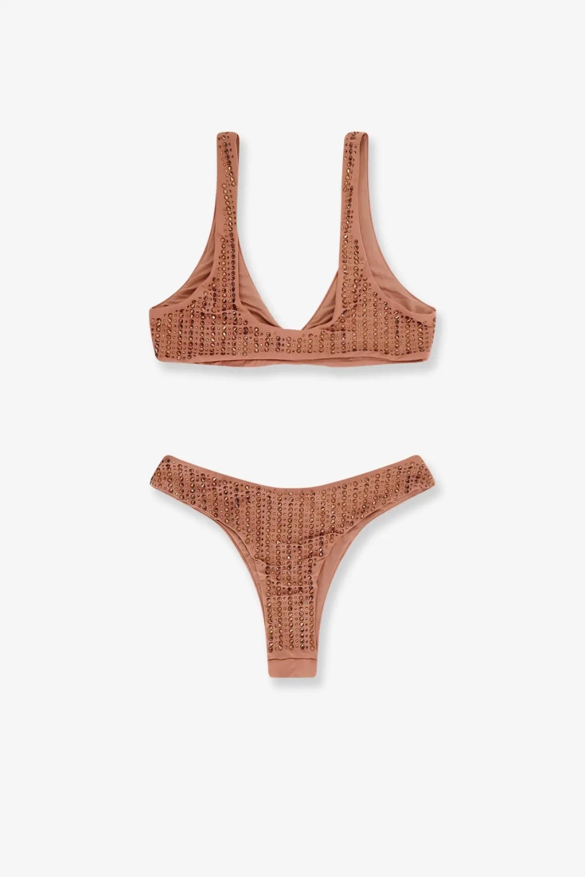 Venuja women’s nylon bikini brown terracotta set with textured sequined pattern on top and bottom pieces