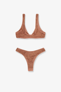 Venuja women’s nylon bikini brown terracotta set with textured sequined pattern on top and bottom pieces