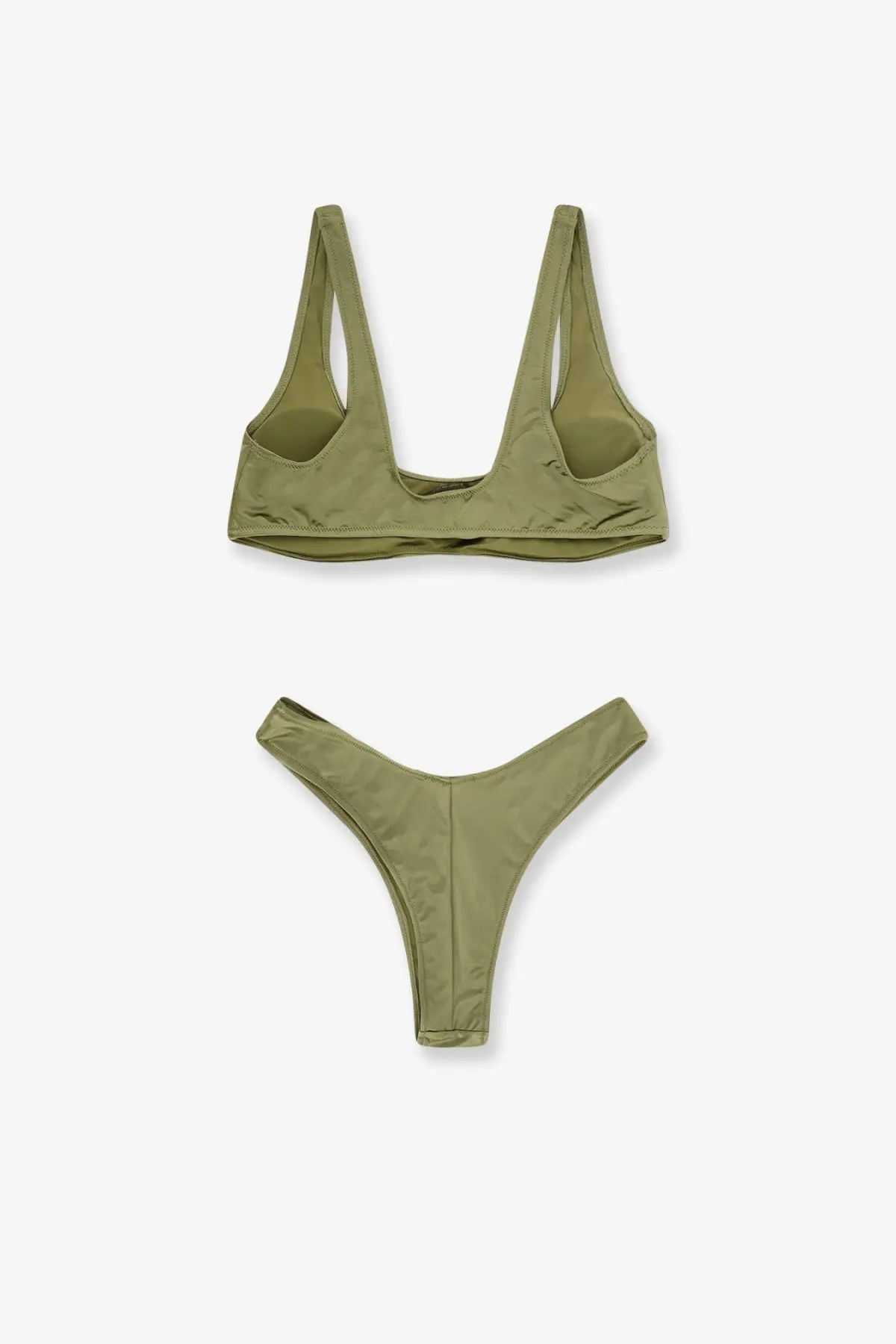 Venuja women’s olive green high-cut nylon bikini set perfect for stylish beachwear and swimming activities
