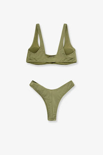 Venuja women’s olive green high-cut nylon bikini set perfect for stylish beachwear and swimming activities