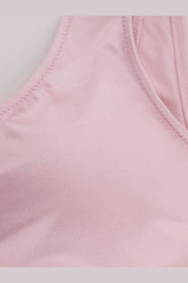 Soft pink nylon bikini top with smooth texture and neatly stitched edges from venuja womens nylon bikini pale collection