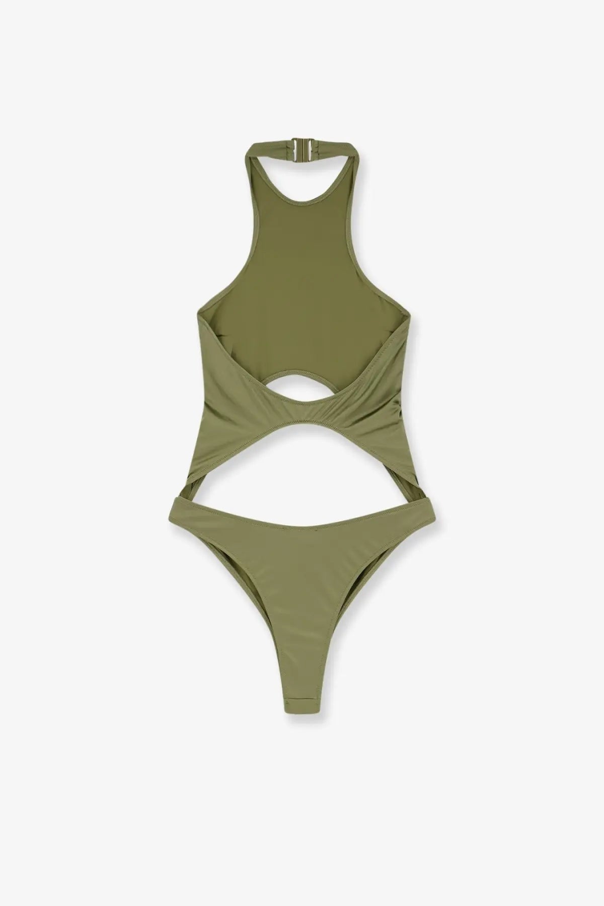 Venuja women’s nylon one-piece swimsuit in olive green with halter neckline and cutout details