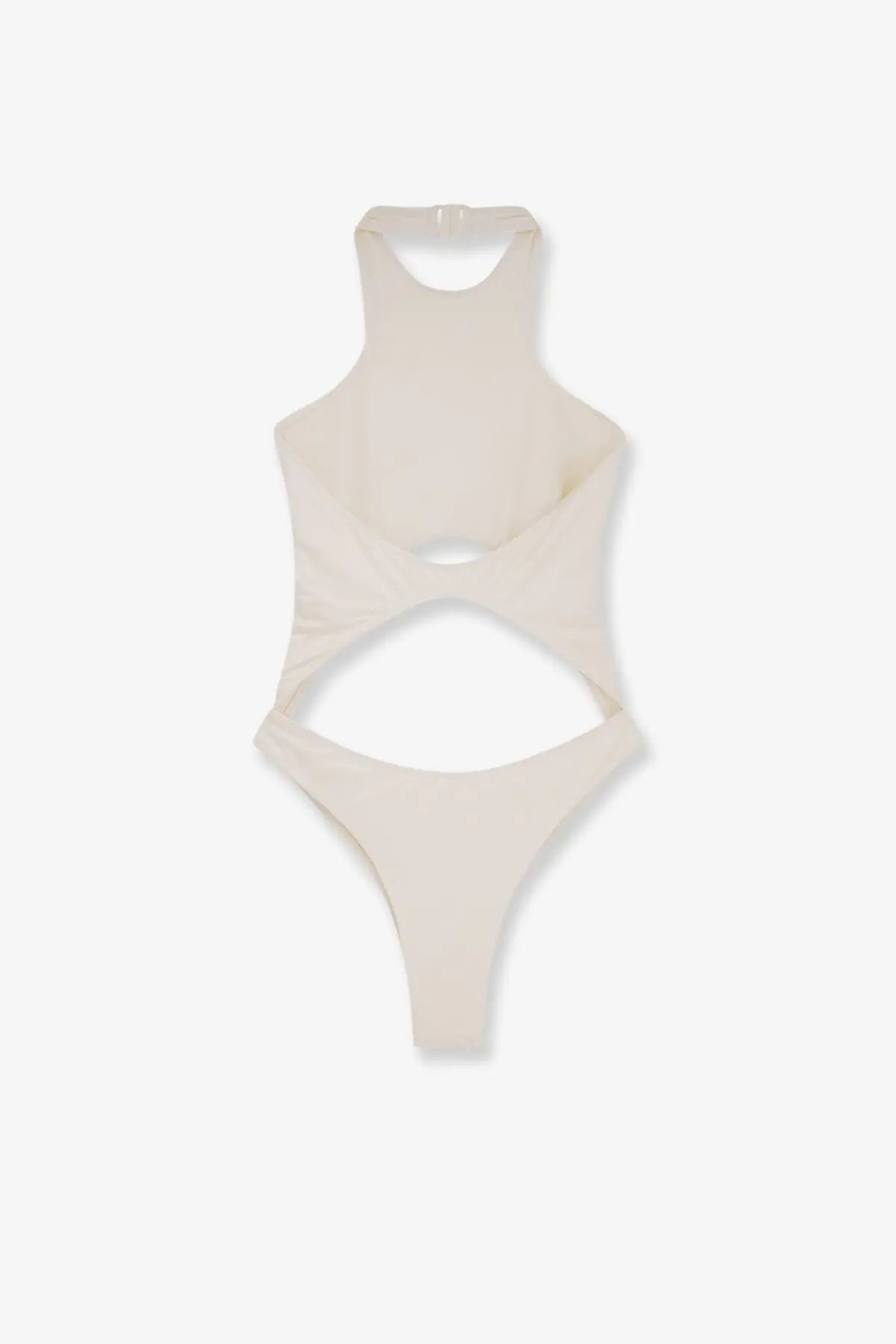 Venuja women’s cream-colored nylon one-piece swimsuit with halter neckline and cutout details white color