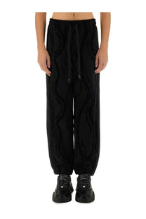Versace Jeans Couture men’s black textured joggers with all over chain pattern and elastic drawstring waist