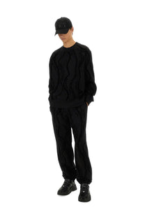 Versace jeans couture men’s black textured knit sweatshirt with wavy pattern and ribbed cuffs