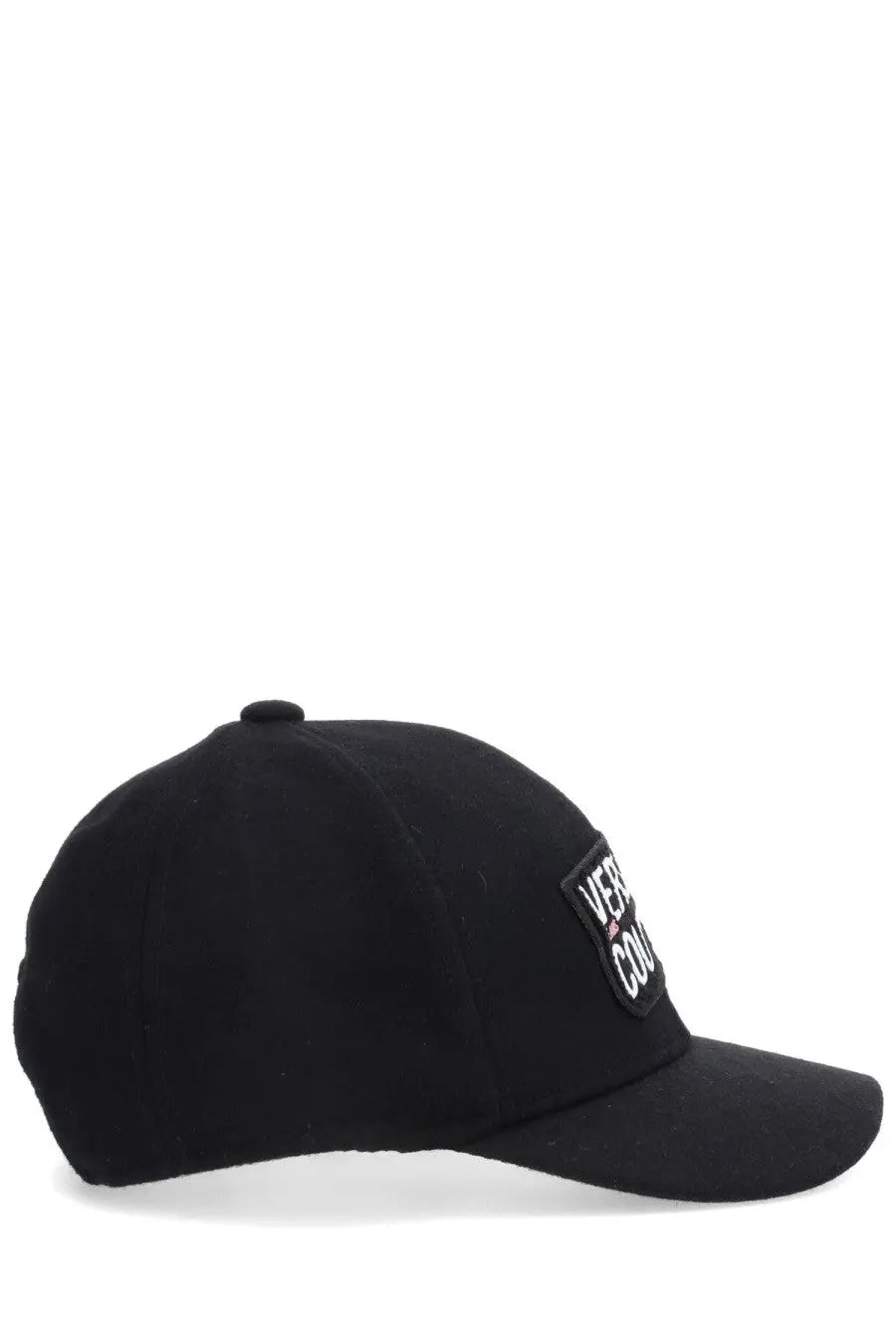 Versace Jeans Couture men’s black baseball cap with a white and pink embroidered patch logo on the front