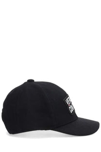 Versace Jeans Couture men’s black baseball cap with a white and pink embroidered patch logo on the front