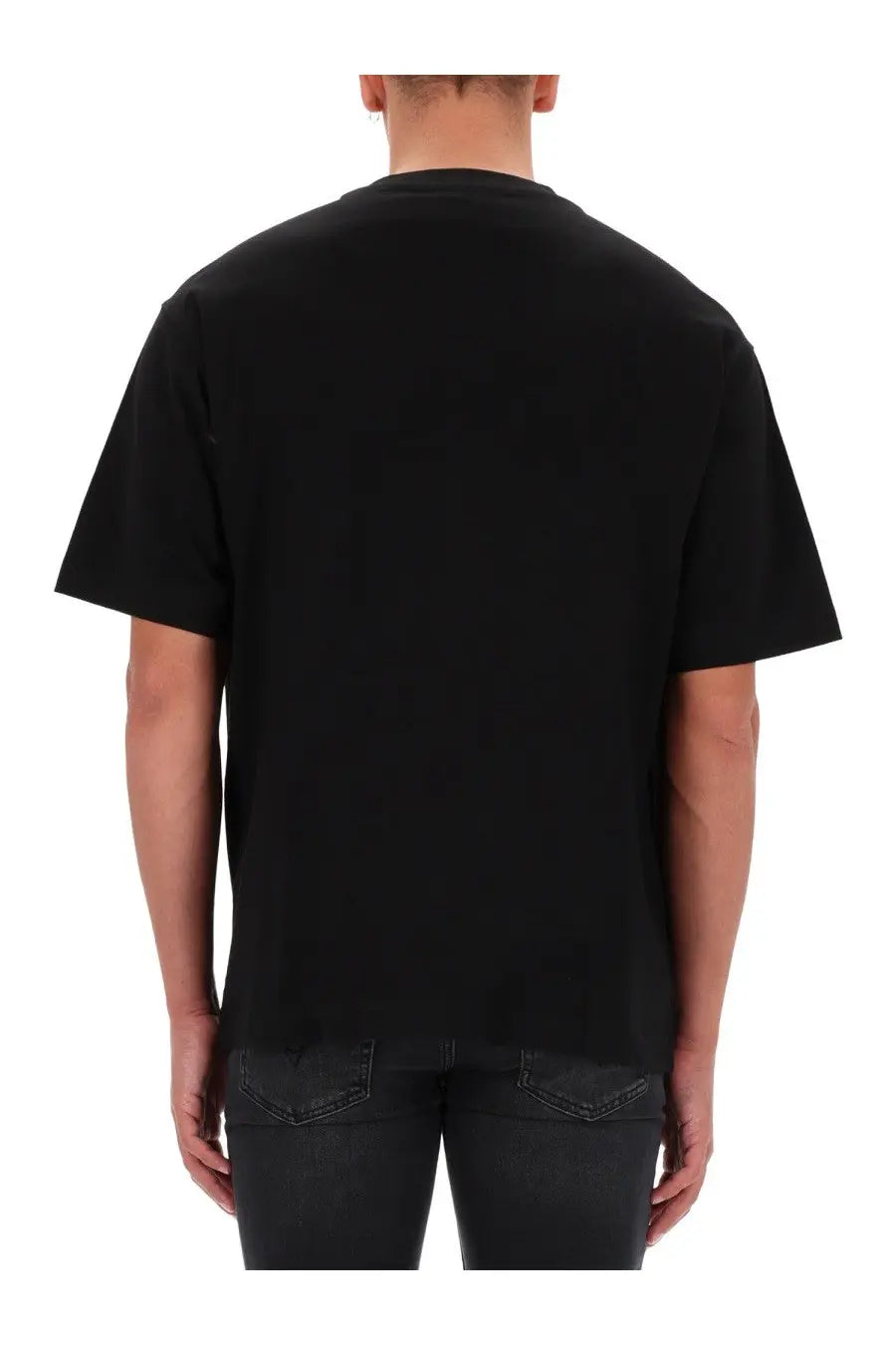 Black oversized crewneck t-shirt with short sleeves from Versace Jeans Couture men’s butterfly shirt collection