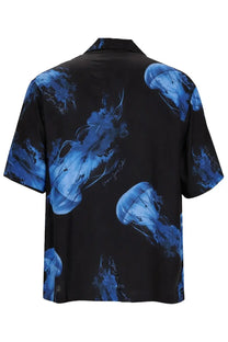 Versace jeans couture men’s black short-sleeved shirt with vibrant blue jellyfish print and subtle signature details
