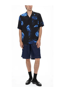Versace Jeans Couture men’s black short-sleeved button-up shirt with vibrant blue jellyfish print