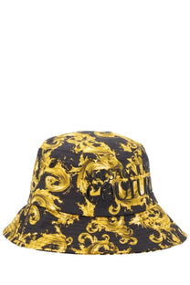 Versace Jeans Couture men’s black and gold bucket hat with ornate baroque pattern and wave print design
