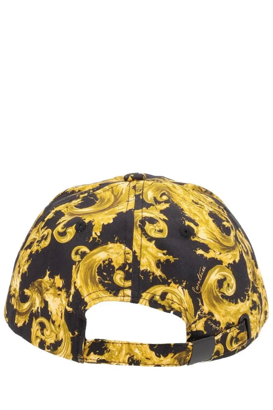 Versace Jeans Couture men’s black baseball cap with bold gold baroque pattern for stylish casual wear