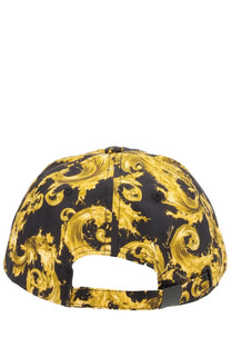 Versace Jeans Couture men’s black baseball cap with bold gold baroque pattern for stylish casual wear