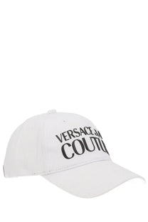 Versace jeans couture men’s white baseball cap with black embroidered logo in cotton material