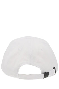 Versace jeans couture men’s white baseball cap with fabric strap and black plastic adjustment buckle shown from the back