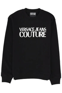 Versace Jeans Couture men’s black sweatshirt with bold white lettering across the chest in cotton blend fabric