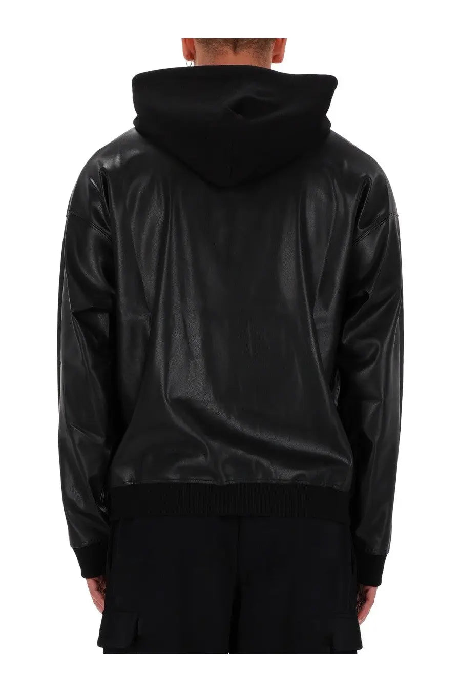 Versace jeans couture men’s black glossy faux leather hoodie with a sleek modern design