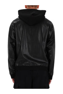 Versace jeans couture men’s black glossy faux leather hoodie with a sleek modern design