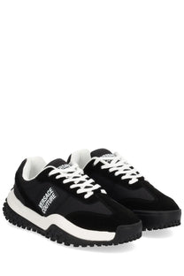 Versace Jeans Couture men’s hyber sneaker in black suede and mesh with white laces midsole and outsole