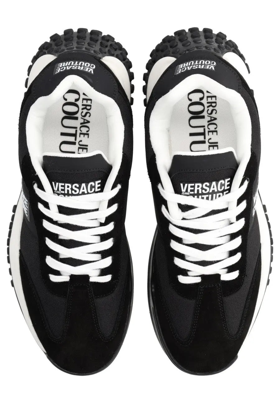 Versace Jeans Couture men’s Hyber sneaker black with chunky rubber sole and black and white mesh upper
