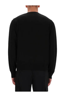 Versace Jeans Couture men’s black long-sleeved knit sweater with ribbed crew neckline and cuffs in jersey material