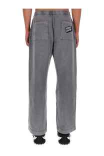 Versace jeans couture men’s jogger pants grey cotton with relaxed fit elastic waistband and back pockets logo patch