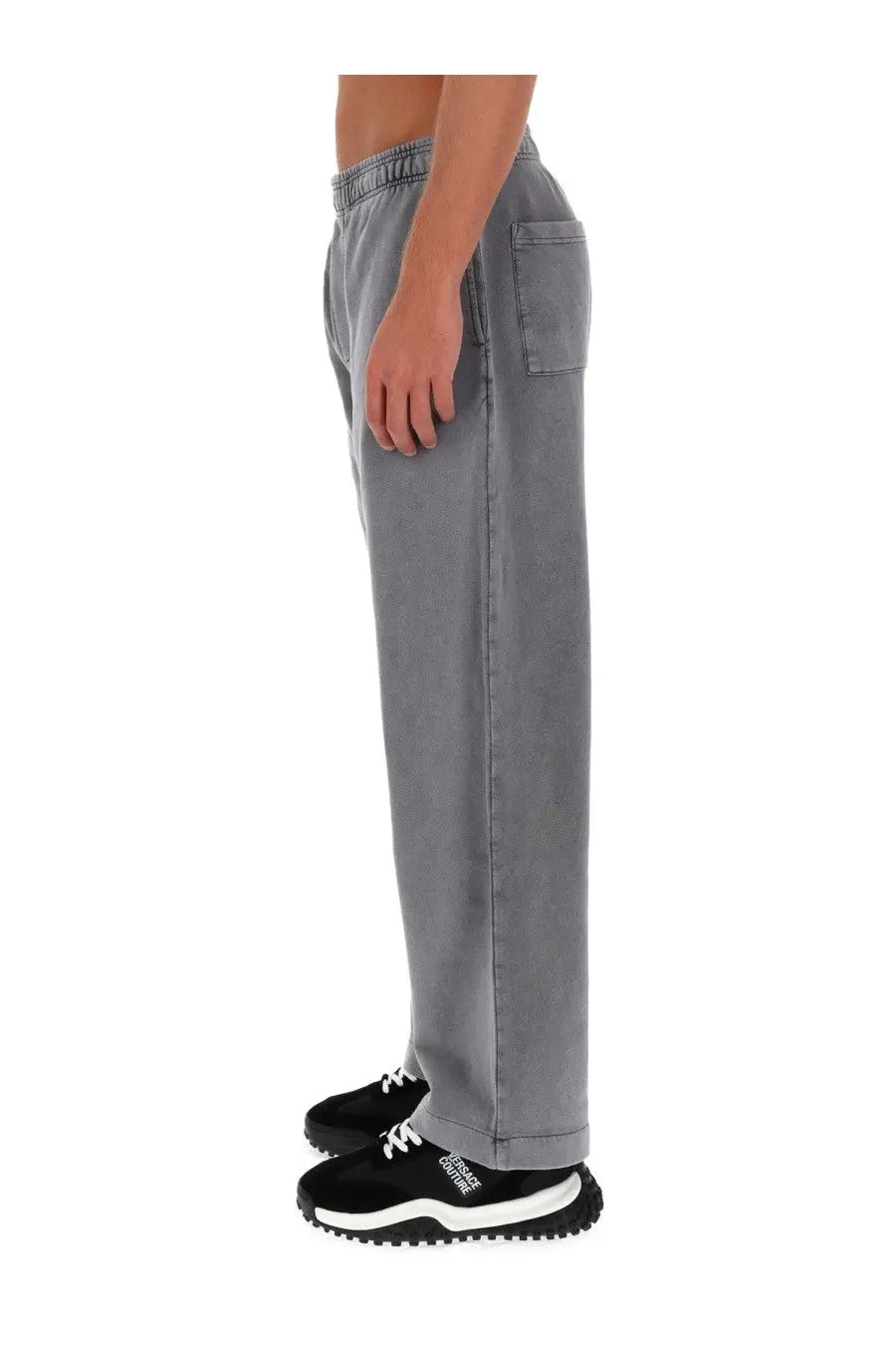 Versace Jeans Couture men’s gray jogger pants with relaxed fit drawstring waist and side pockets in soft fabric