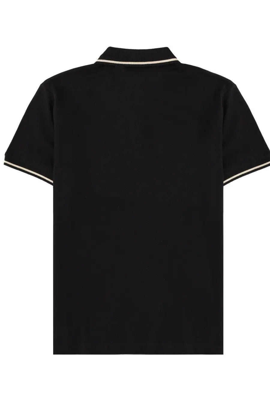 Versace Jeans Couture men’s black polo shirt with cream trim on collar and sleeve cuffs in short sleeve design