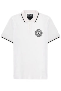 Versace Jeans Couture men’s white polo shirt with black trim and embroidered logo for casual wear