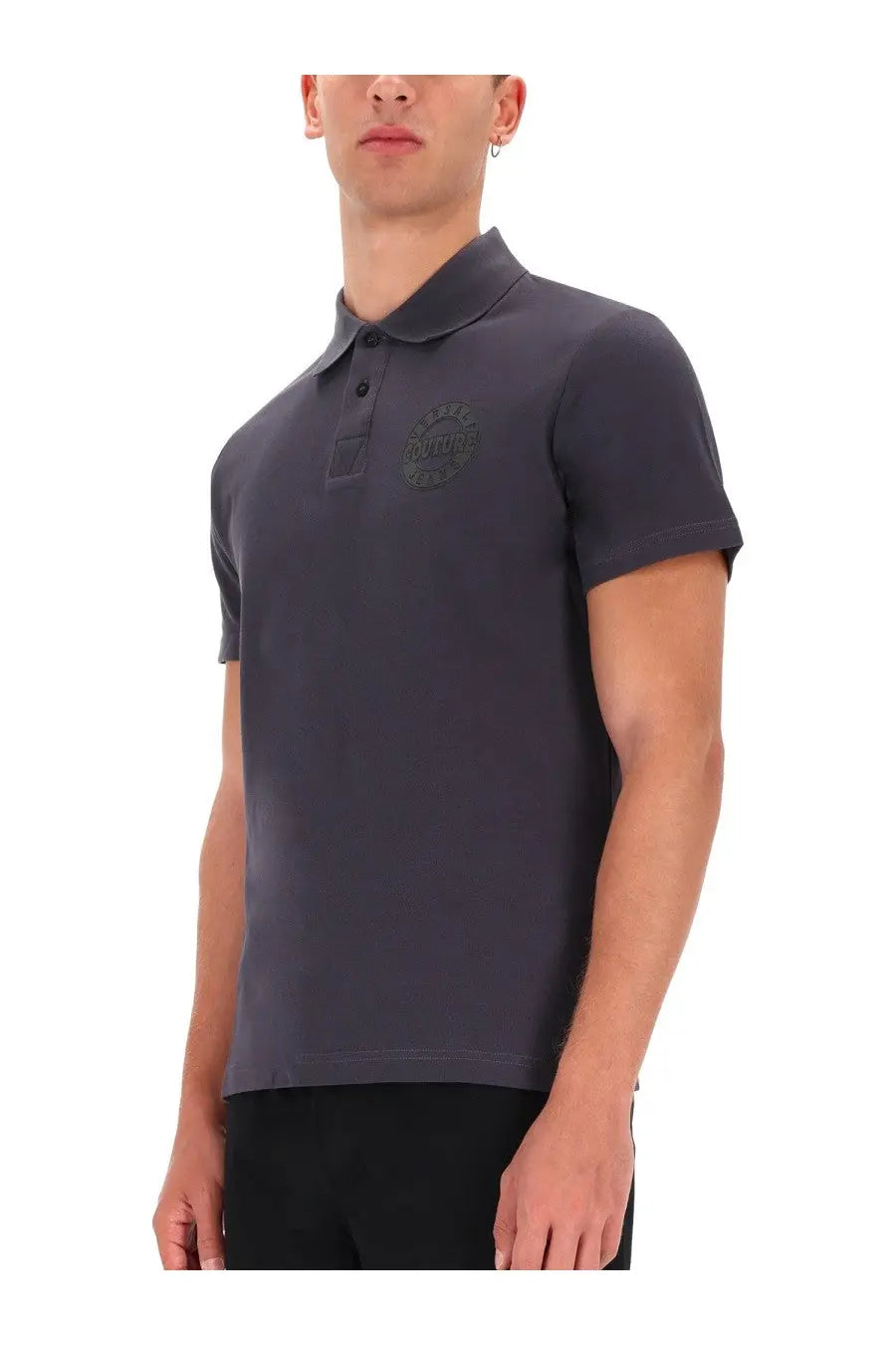 Versace Jeans Couture men’s dark gray short-sleeved polo shirt with subtle embroidered logo on the chest