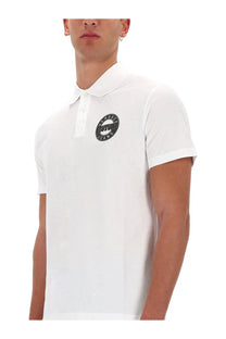 Versace Jeans Couture men’s white polo shirt with a black circular logo on the chest made from cotton blend