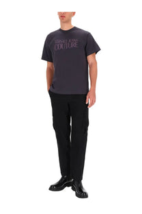 Versace Jeans Couture men’s regular fit dark gray short-sleeved shirt with subtle muted purple logo