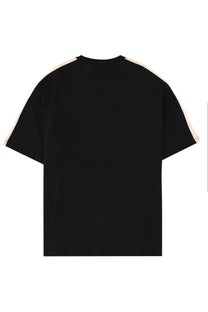Versace jeans couture men’s black short-sleeved t-shirt with cream stripes on shoulders and sleeve hems