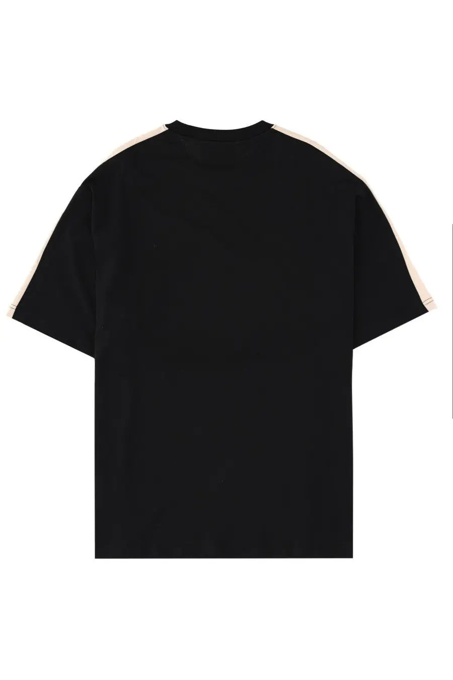 Versace jeans couture men’s black short-sleeved t-shirt with cream stripes on shoulders and sleeve hems
