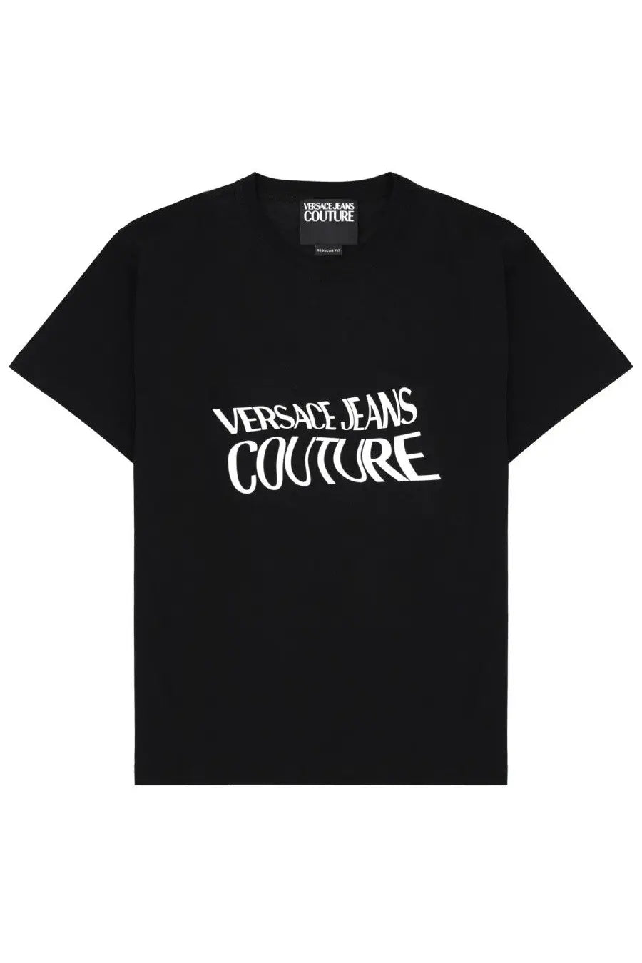 Versace jeans couture men’s black t shirt with bold white graffiti style lettering across the chest
