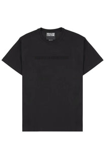 Versace Jeans Couture men’s black t-shirt with subtle embossed branding across the chest and label at the neckline