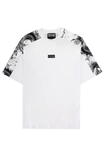 Versace Jeans Couture men’s white t-shirt with black and white abstract marble patterned sleeves