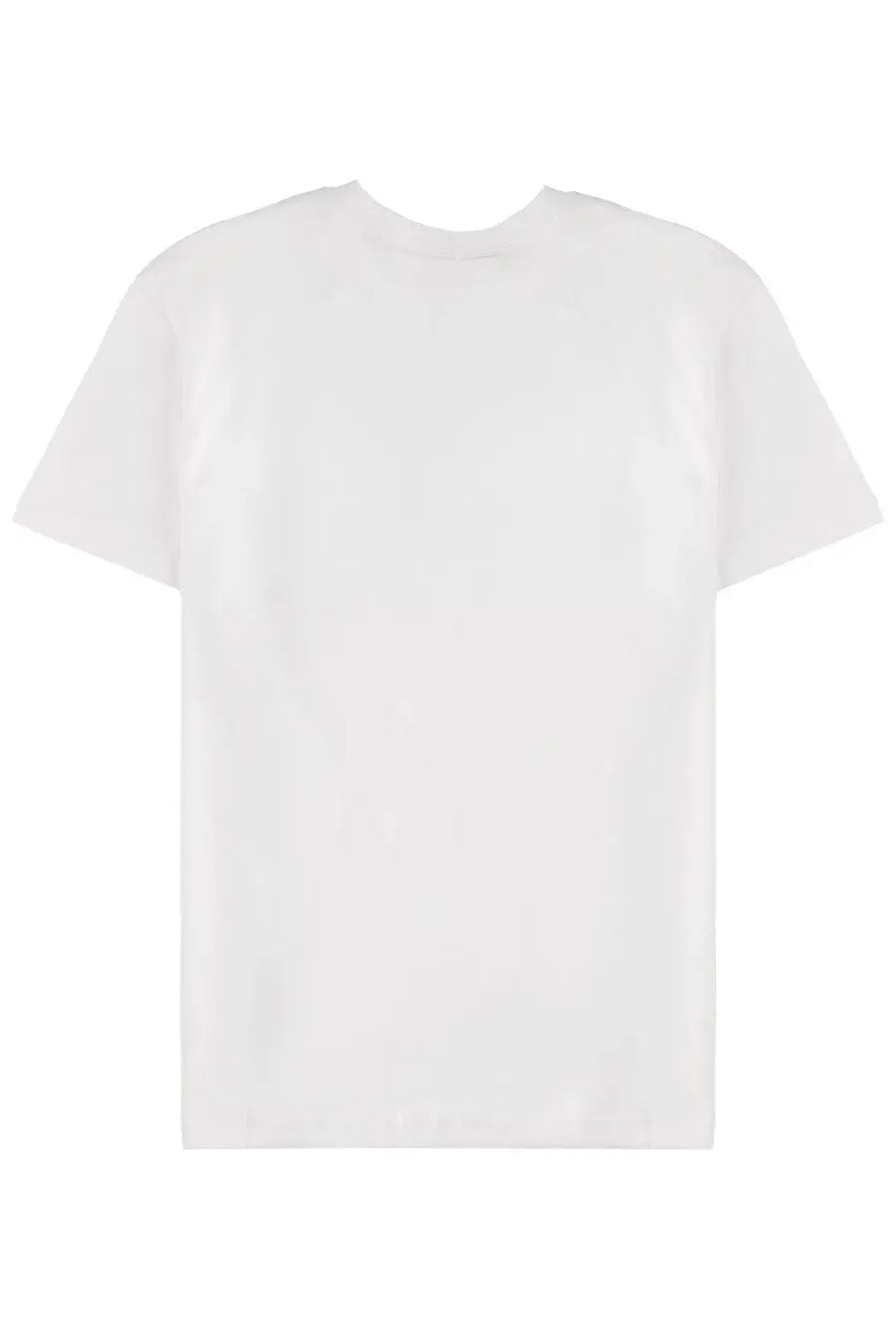 Versace jeans couture men’s white crew neck t-shirt with smooth cotton texture and minimalist design