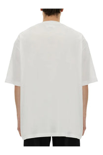 White oversized short-sleeved cotton t-shirt with relaxed fit from versace jeans couture mens shirt white collection