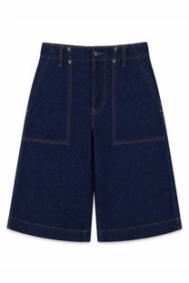 Versace Jeans Couture men’s dark indigo high waist denim shorts with two large front pockets and visible stitching details