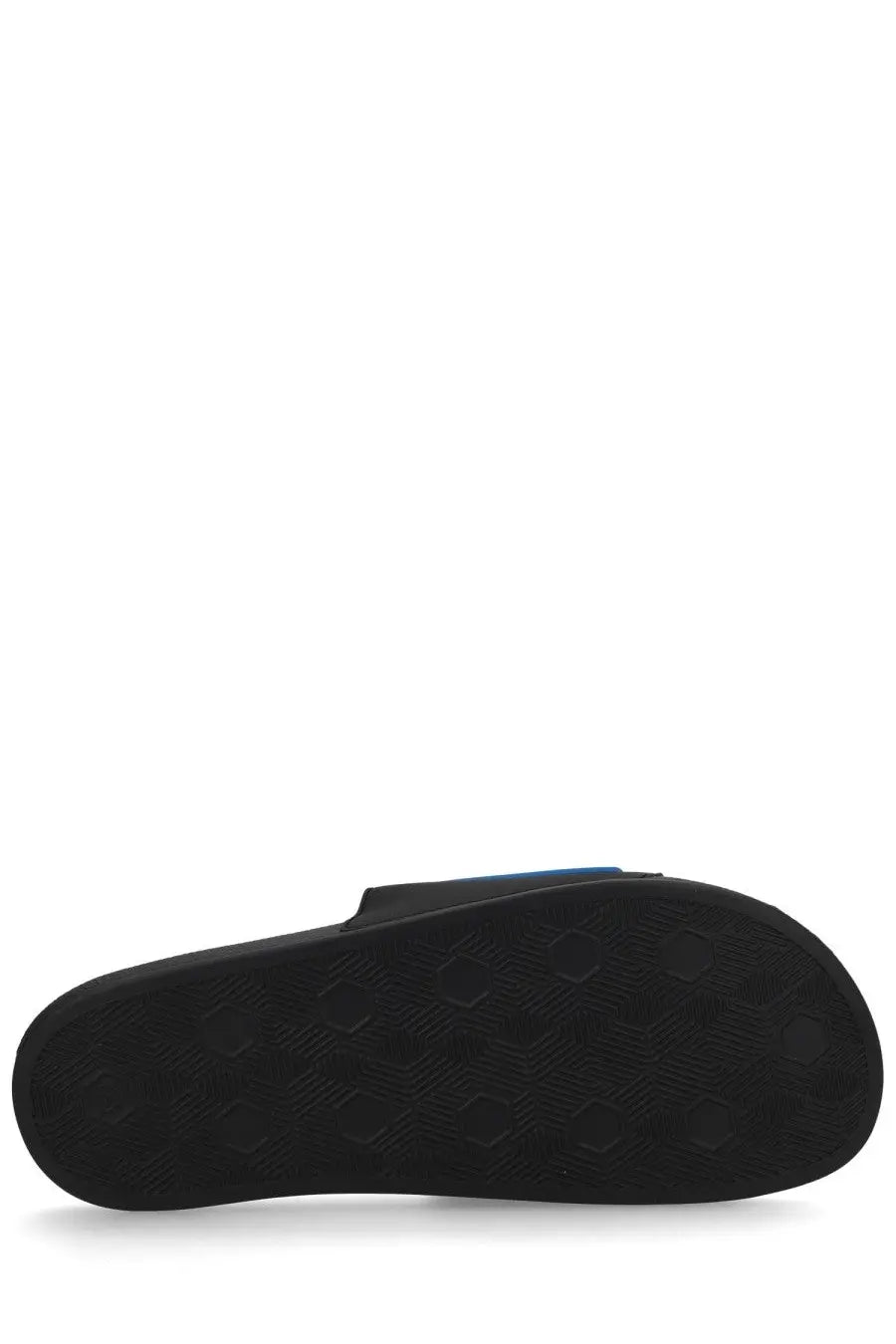 Versace Jeans Couture men’s black rubber slide sandal with a subtle blue accent on the strap