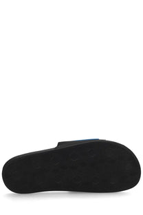 Versace Jeans Couture men’s black rubber slide sandal with a subtle blue accent on the strap