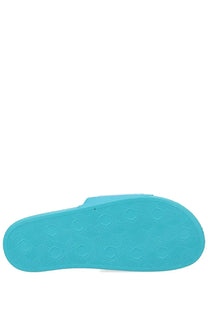 Versace Jeans Couture men’s blue rubber slide sandal with textured diamond-patterned sole for casual wear
